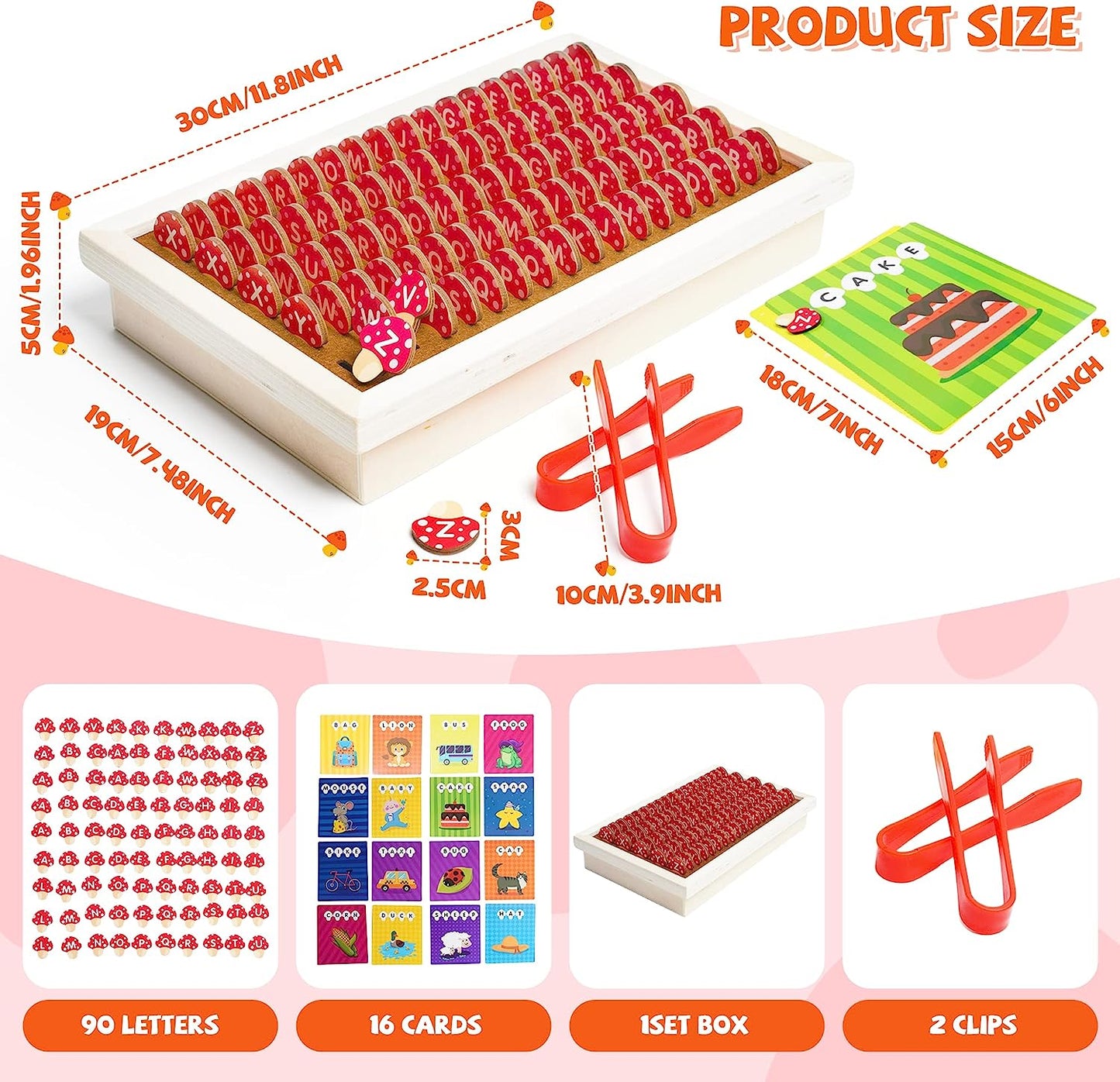 Spelling Games 109PCS Wooden Matching Letters Toy Sight Words Games with Storage Box 90 Words 16 Cards 2 Clips Preschool Educational Toys Learning Toys Puzzles Board Gift for Girl Boy 1 2 3 4 5 6 7 8