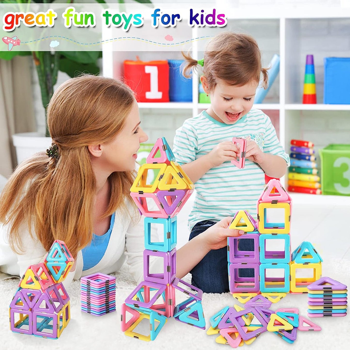 Magnetic Blocks Toys for 3 4 5 7 8+Year Old Boys Girls Upgrade Macaron Magnetic Tiles Set for Kids Age 3-5 STEM Creativity/Educational Building Blocks Toys for Toddlers Children Age 4-8 Birthday Gifts