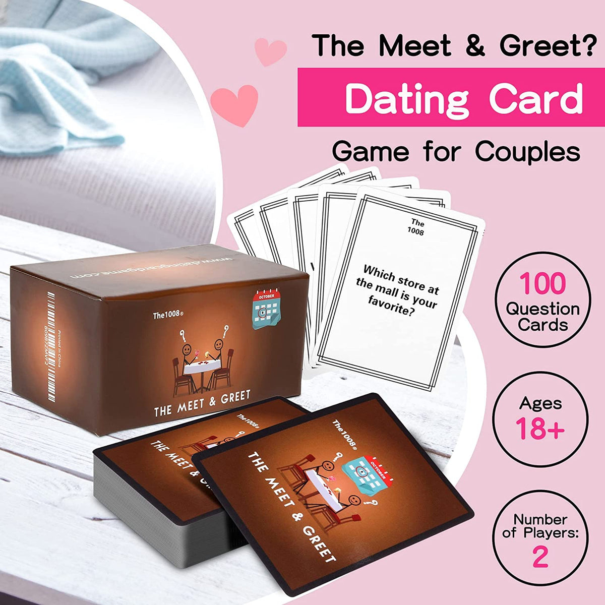 The Meet & Greet Conversation Cards, Fun Games for Couples, Couples Games for The First Date, Get to Know Your Partner Date Deck, First Time Edition, 100 Cards Per Box