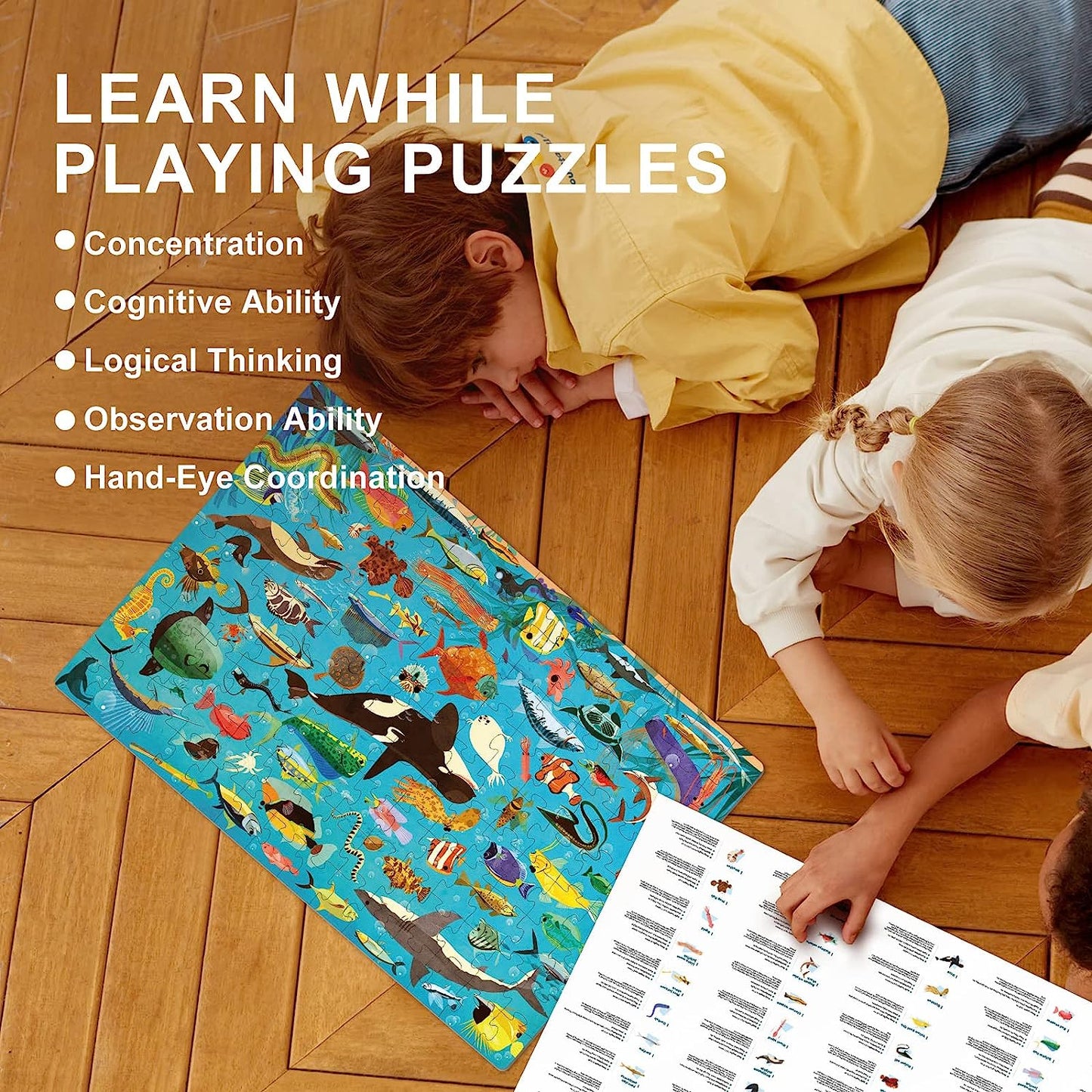 Jigsaw Puzzles for Kids Ages 4-8 Ocean Animal,100 Piece Floor Puzzles for Toddlers 4+,Toddler Puzzles Ages 3-5 with Puzzle Box, Chris as Puzzle Toys for Boys & Girls with Science Brochure