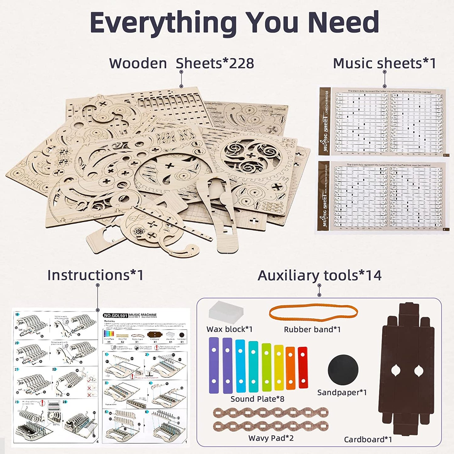 3D Wooden Puzzles Model Kits for Adults Piano Mechanical Music Box Model Wooden Xylophone Toy