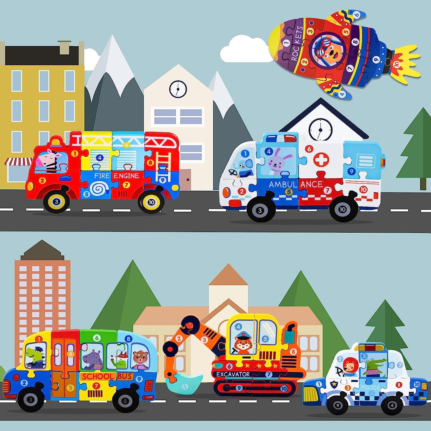 Puzzles Toddler Toys Wooden Puzzles,Boys and Girls Educational Toys Puzzles Gift, Toddler Toys 2-6 Years Old, Kids Wooden Puzzles,Vehicle Puzzles 6-Pack