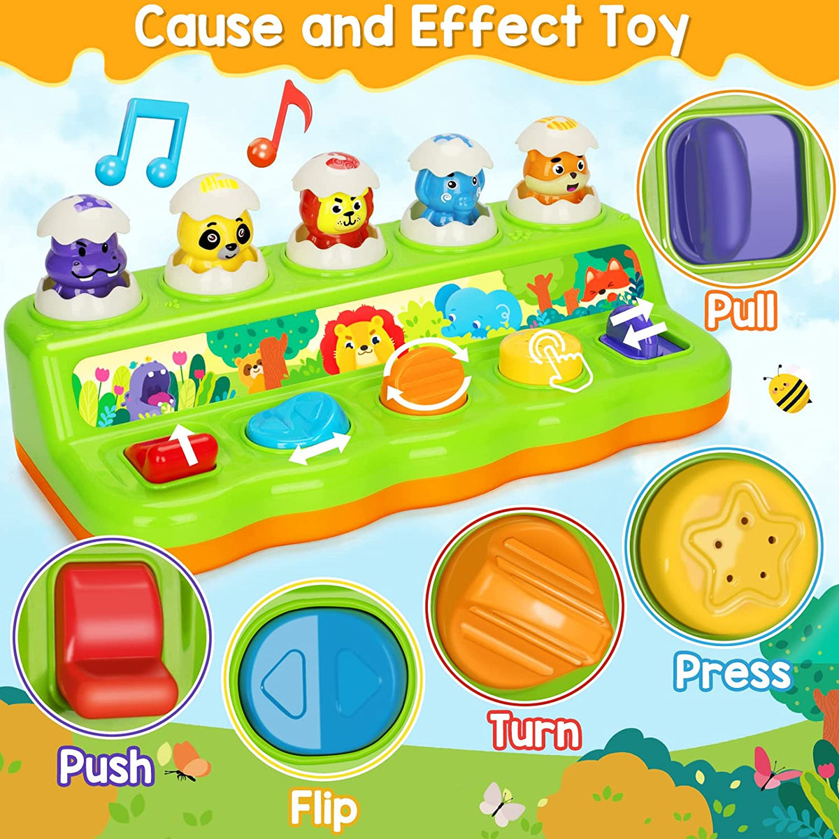 Interactive Pop Up Animals Eggs Toy with Music & Sound, Early Developmental Learning Sensory Toy for 1Year Old & 9-12-18 Months Baby, Girls & Boys