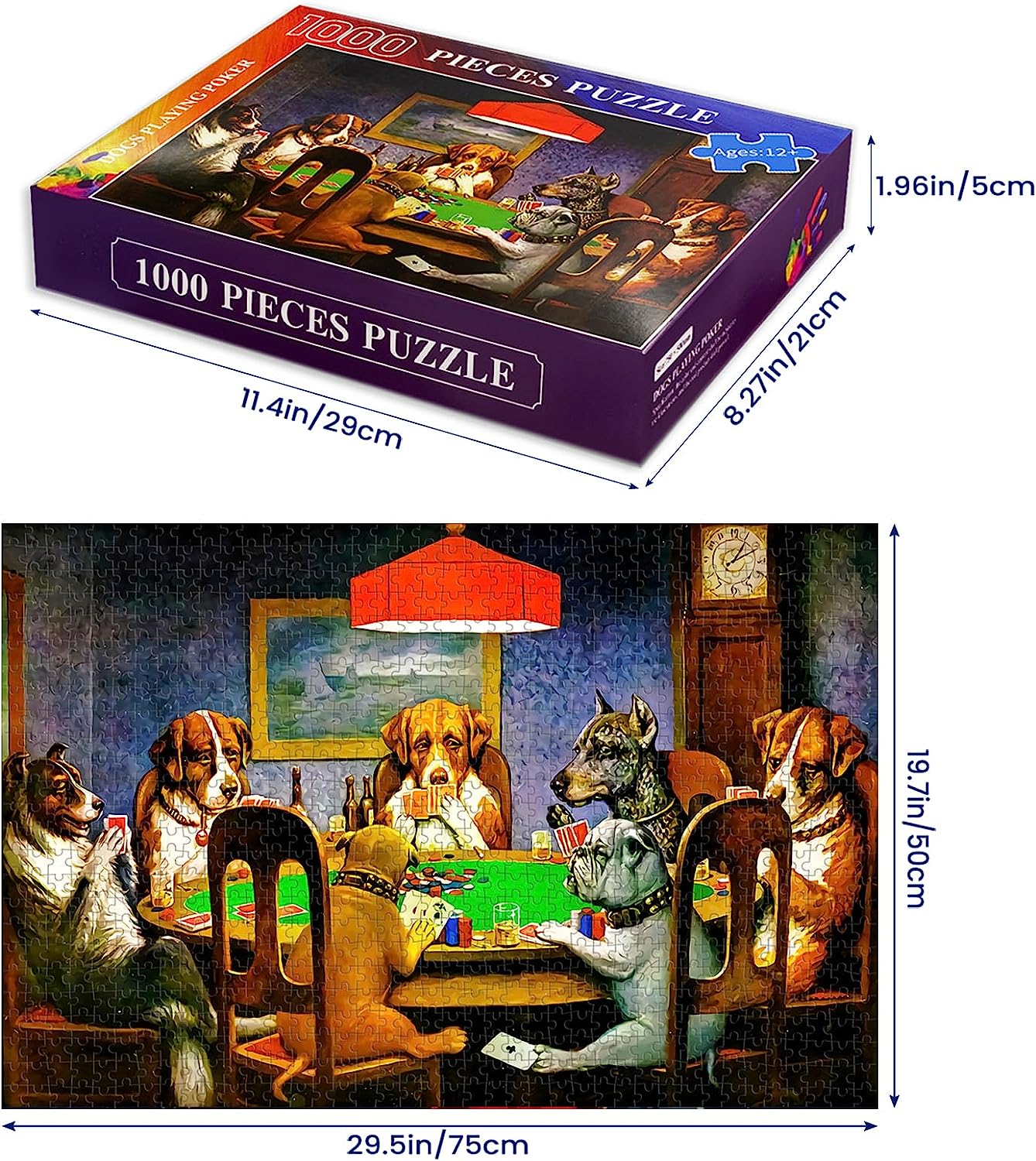 1000 Pieces Jigsaw Puzzles for Adults Wooden Jigsaw Puzzle 1000 Piece Adult Puzzle Children, Dogs Playing Poker Puzzles DIY Home Decor Wall Art Game Toy Gift for Family Dad Mom Wife Friends, 29x20In