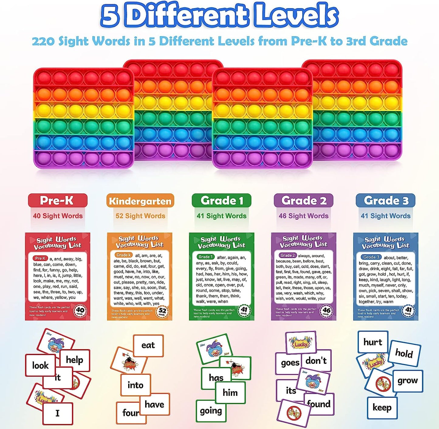 Sight Word Game,Learn to Read Flash Card with Pop Mat & Dice for Preschool Kindergarten 1st 2nd 3rd Grade,Fidget Educational Reading Learning Site Word for Kid Classroom Homeschool Supplies