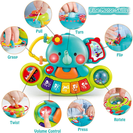 Baby Piano Toys for 1 Year Old Boy Girl Light Up Baby Toys 6 to 12 Months Musical Learning Toys for Infant Baby Toddler 6 9 12 18 24 Months Elephant Piano Keyboard Toys Gifts for 1 2 Year Old