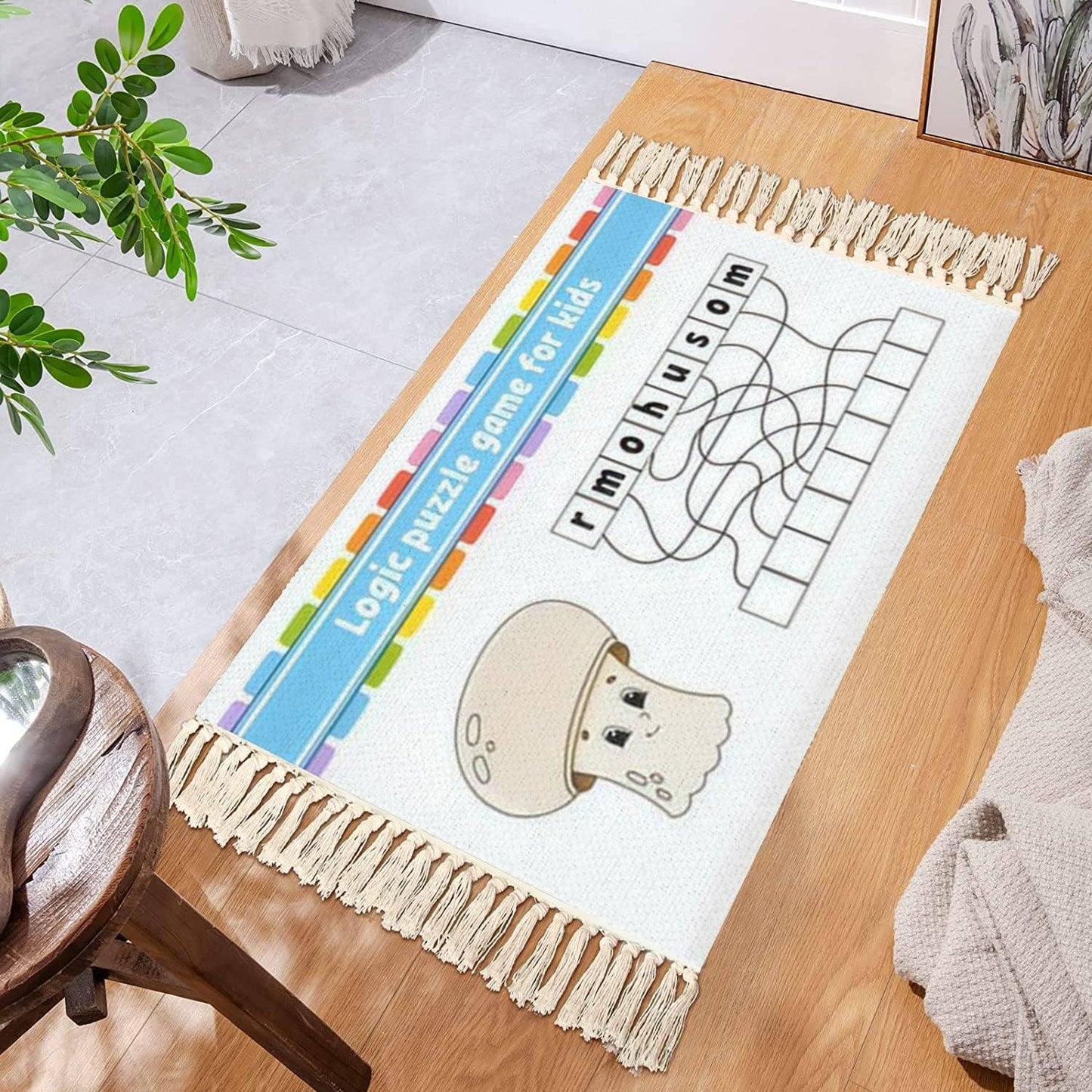 Boho Kid Bedroom Playroom Nursery Area Rugs Logic Puzzle Game Learning Words for Kids Find Hidden Name Education Tassels Carpet Patio Hallway Runner Mat Pad Home Decor Living Room Indoor Outdoor