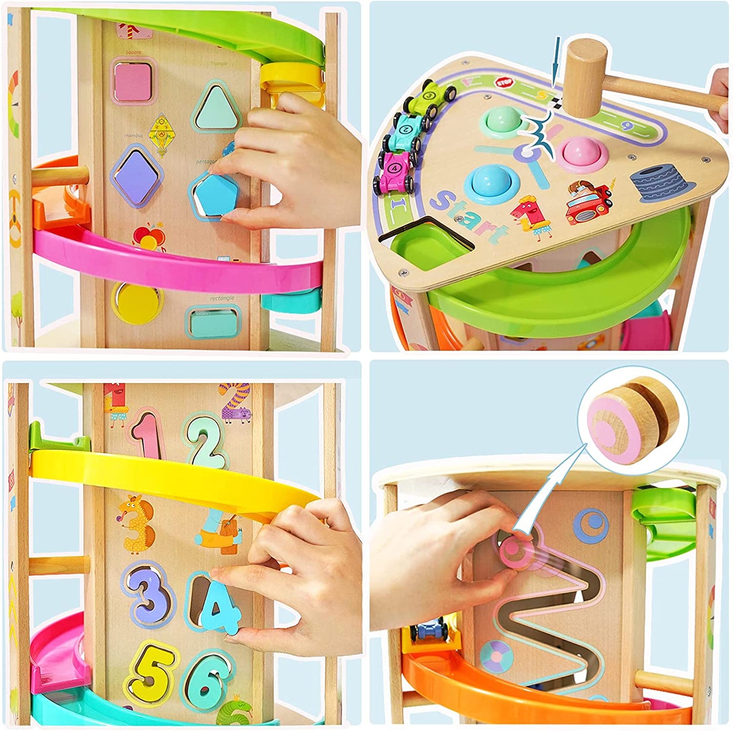 Toddler Toys Wooden Race Track Car Ramp Toys Vehicle Set with 6 Mini Cars & 5 Ramps Educational Cars Toys for 3+ Years Old Ramp Racer Toy Toys Craft Gift for Toddlers Boys and Girls