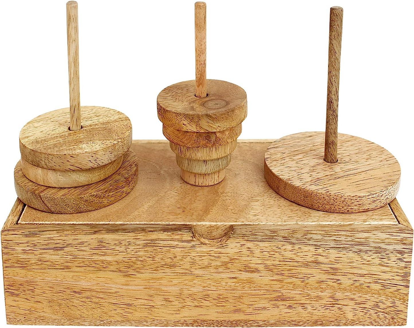 Tower of Hanoi 9 Ring Wooden Mathematics Puzzles Game Fun & Educational Brain Teasers Toy Best Gift Artisan Crafted Handmade -Brown