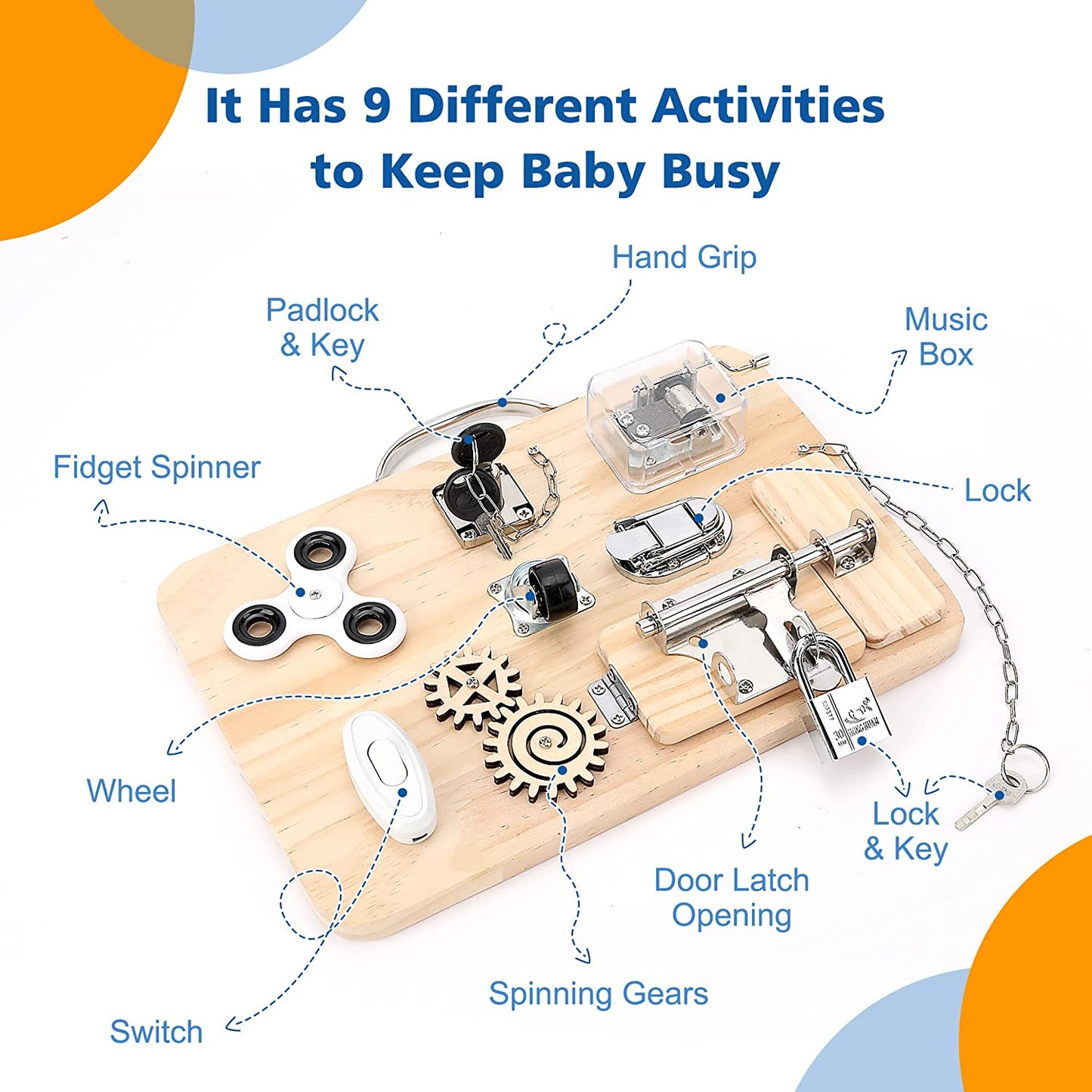 Wooden Toys Busy Board for 1 2 3 4 Year Old, Baby Toddler Sensory Toys, for Fine Motor Skills, for Autism