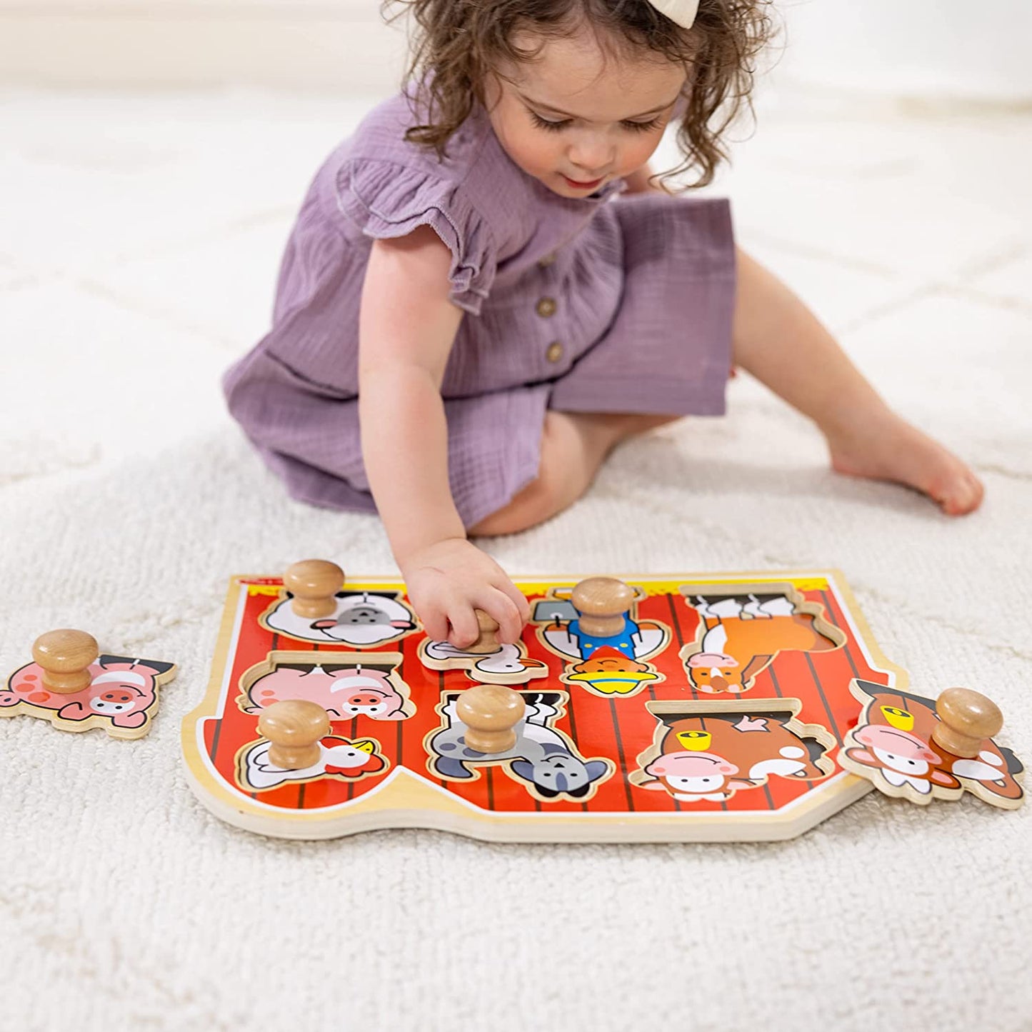 Farm Animals Jumbo Knob Wooden Puzzle - Wooden Peg Chunky Baby Puzzle, Preschoool Learning, Knob Puzzle Board For Toddlers Ages 1+