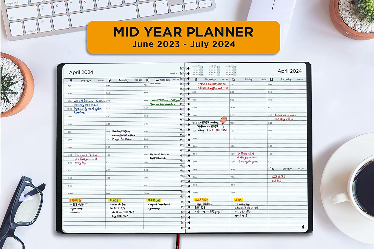 Academic Planner 2023-2024 - Hourly 2023-2024 Planner Weekly and Monthly - Appoin ent Book with Flexible Cover, Twin-Wire Binding - Simple Design for Productivity, June 2023 - July 2024. 8.5 x 11