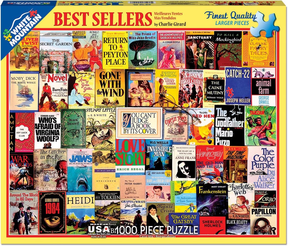 Puzzles "Best Sellers", Vintage Book Covers Collage, 1000 Piece Jigsaw Puzzle