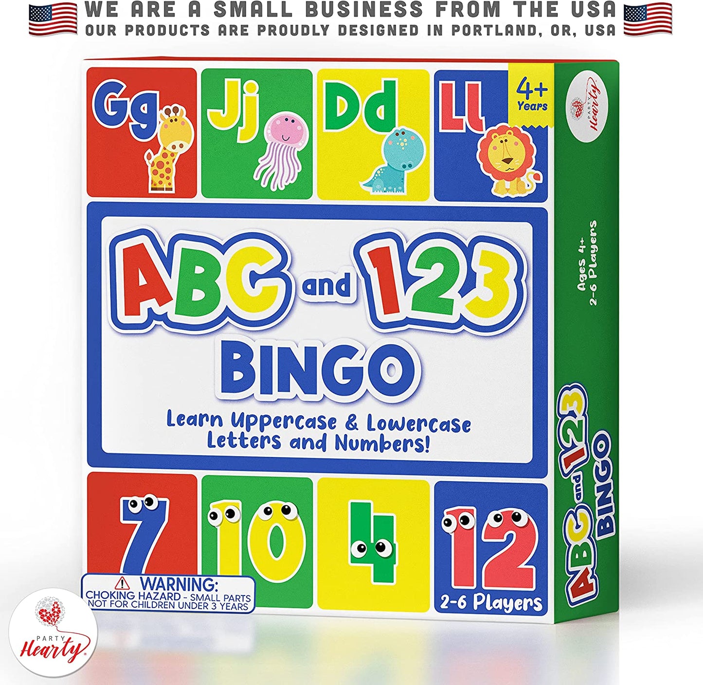 Alphabet and Number, ABC and 123 Bingo Board Game for Kindergarten and Preschool Kids Learn to Read Fun 2 Versions for Ages 4 and Up (Animal Edition)