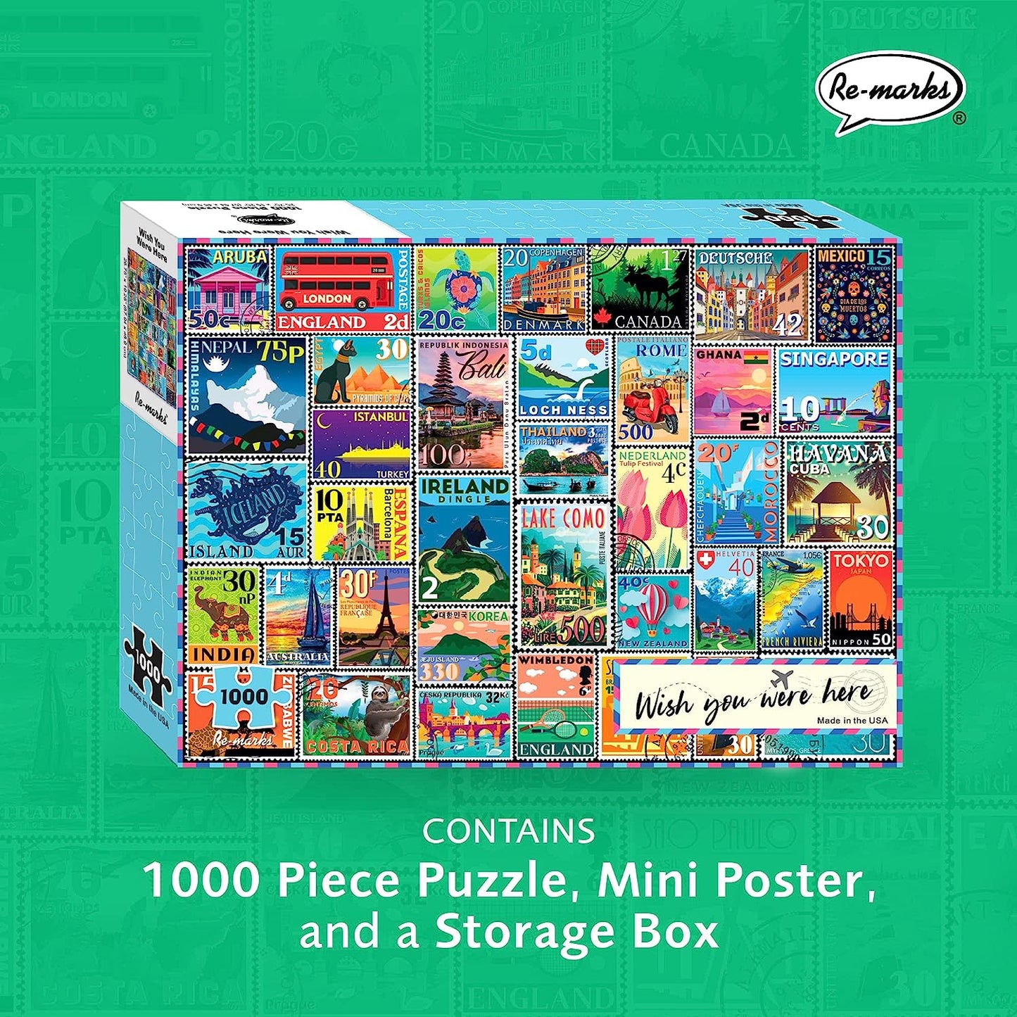 Wish You were Here, Postage Stamps Puzzle, 1000-Piece Puzzle for All Ages