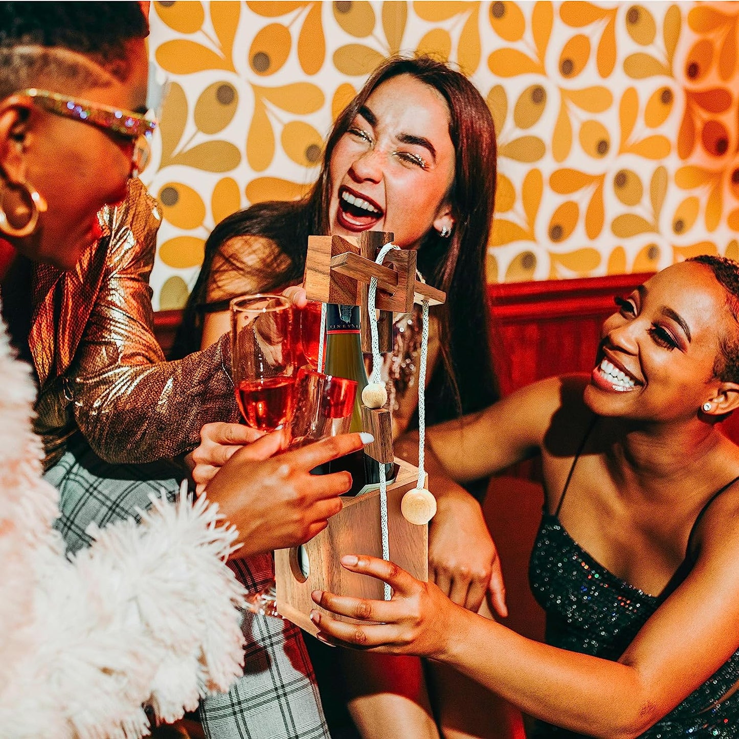 Wine Bottle Puzzle - Challenging 3D Wooden Wine Bottle Holder and Wine Lock Puzzle Games for Adults. Functional Wine Storage, Ideal Wine Lover Gifts, Fun Gifts, Drinking Games and Room Decor.