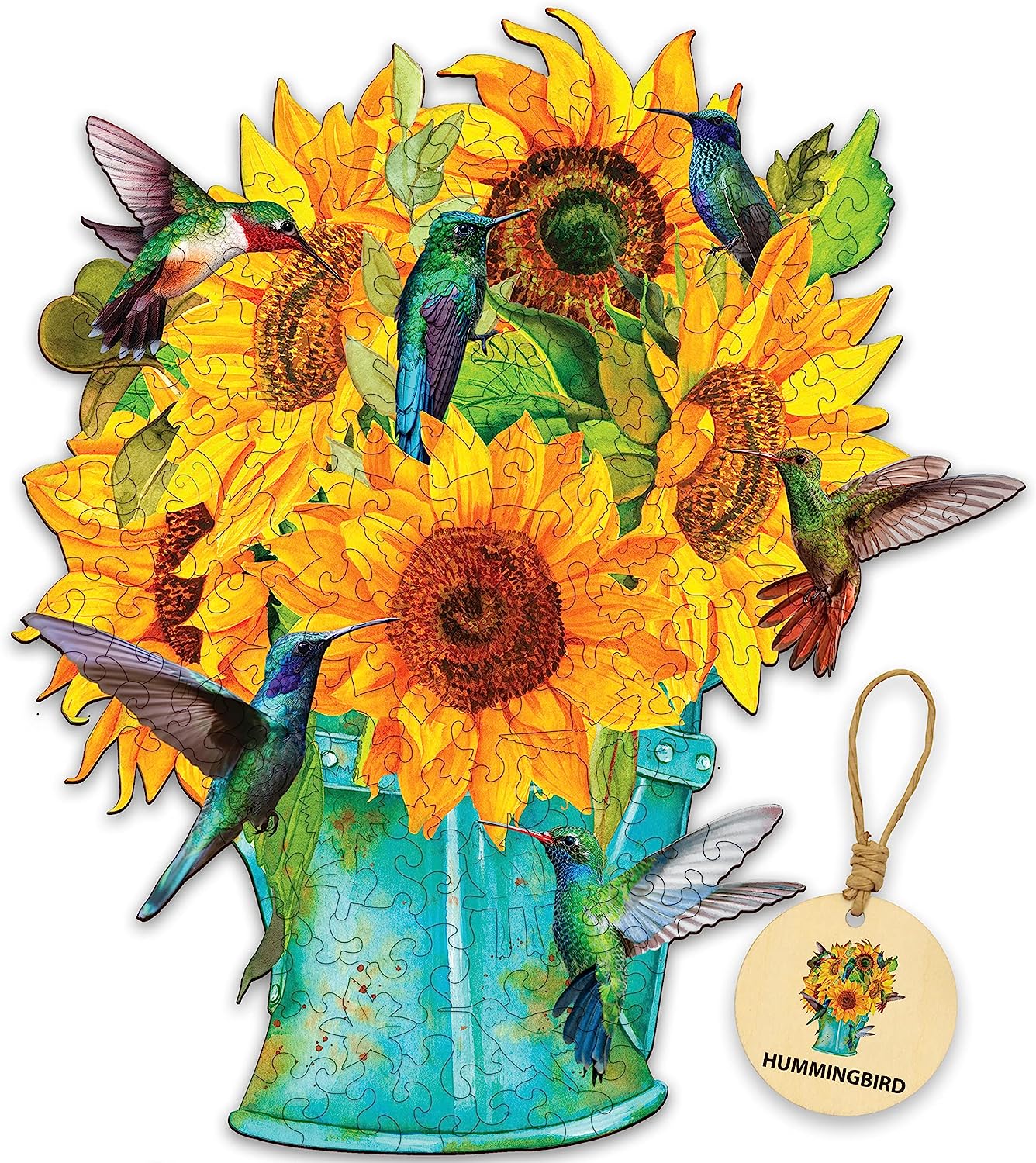 Wooden Puzzles for Adults Sunflower Hummingbird Wooden Jigsaw Puzzles Unique Shape Wooden Animal Puzzle Creative Challenge for Adults, Family, Friend|174 Pcs– 11.5x10.2 in| Medium