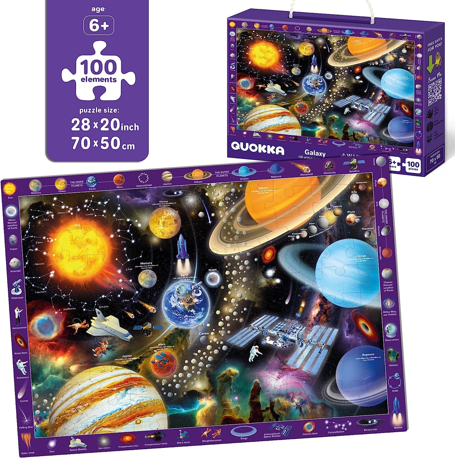 100 Piece Puzzles Games for Kids Ages 4-8 – 3 Pack Floor Puzzles for Kids 8-10 Year Old by – World USA Map & Space Educational Toys 5-7 – United States Learning for Boys & Girls 3-5