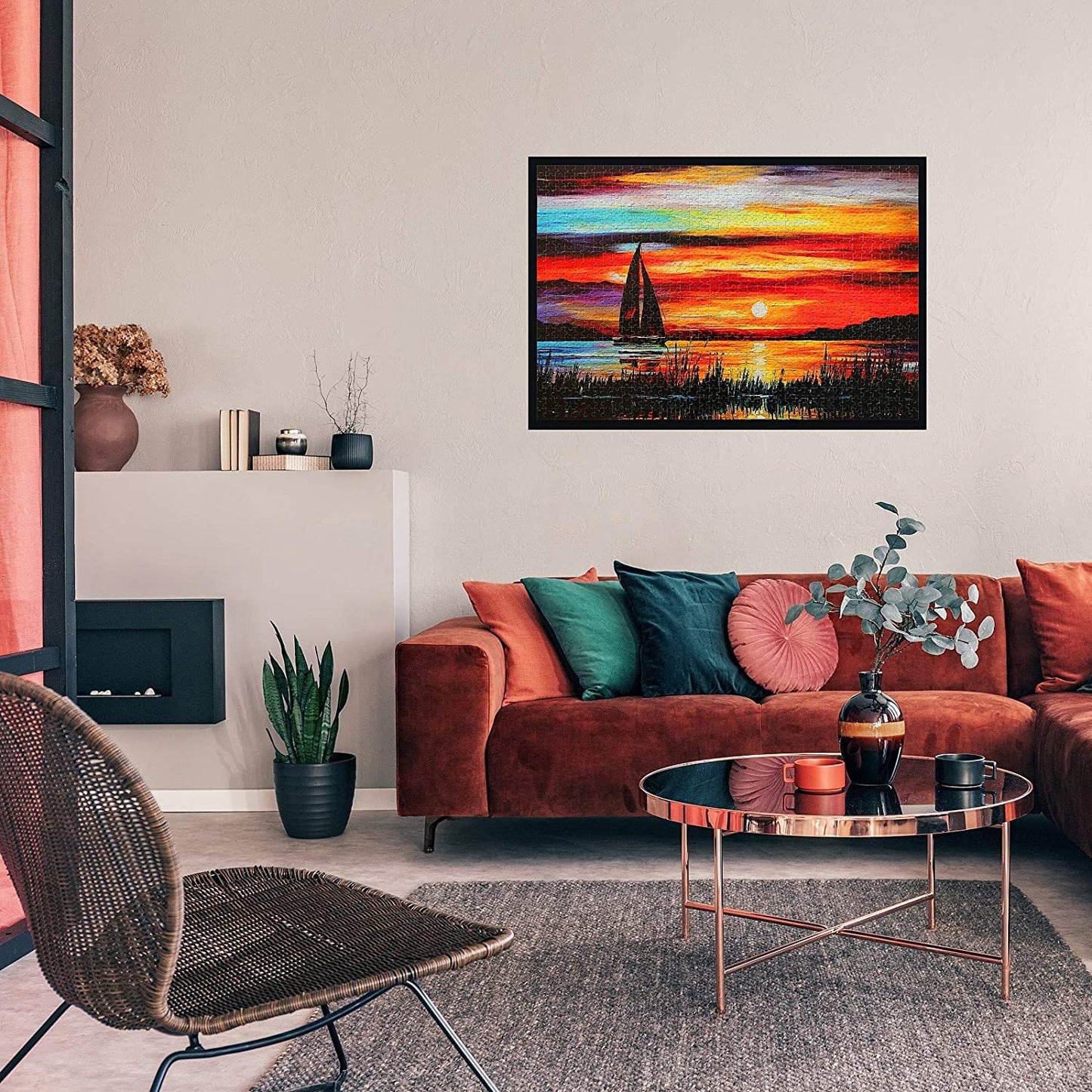 Sunrise Sailing Boat Puzzle for Adults 1000 Piece Wooden Jigsaw Puzzle Gradient Color Oil Painting Art Puzzles Difficult and Unique