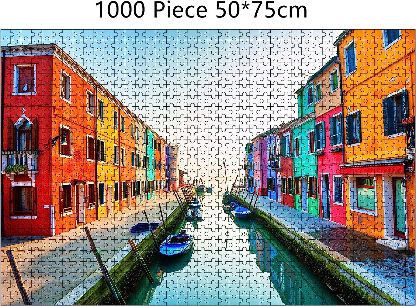 Jigsaw Puzzles 1000 Pieces for Adults -Colorful Houses on The Canal in Burano Island Venice Italy- Premium Wooden Perfect Interlocking Clear Printing