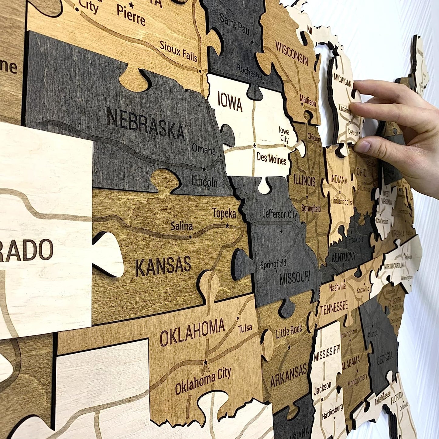 Wood Map of the United States – USA Map Puzzle with the States and Capitals – 3D USA Map Puzzle with Push Pins for Travel Marks – Fun and Educational Learning Activity for Kids and Adults