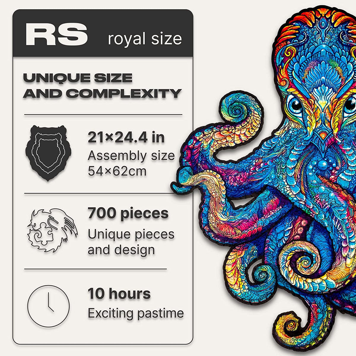 Original Wooden Jigsaw Puzzles - Magnetic Octopus, 700 pcs, Royal Size, 54"x62", Beautiful Gift Package, Unique Shape Best Gift for Adults and Kids