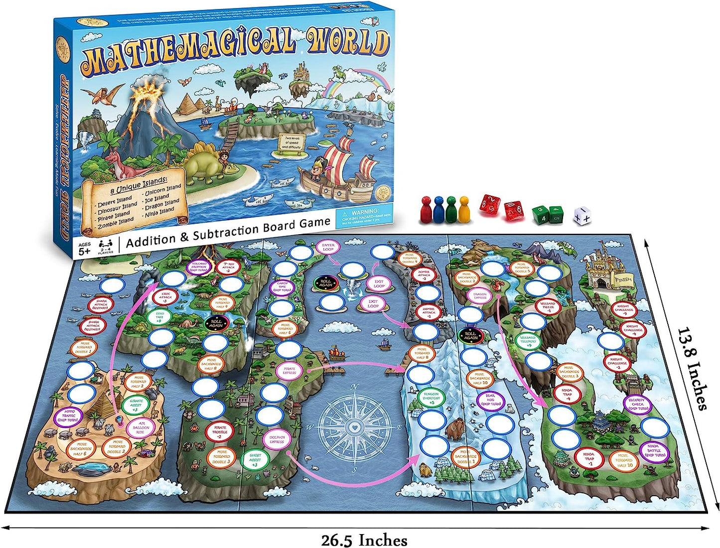 Mathemagical World - Addition & Subtraction Math Board Game for Kids, Ages 5+ and Perfect for Homeschool, Kindergarten, Pre-k, and Gifted & Talented Prep