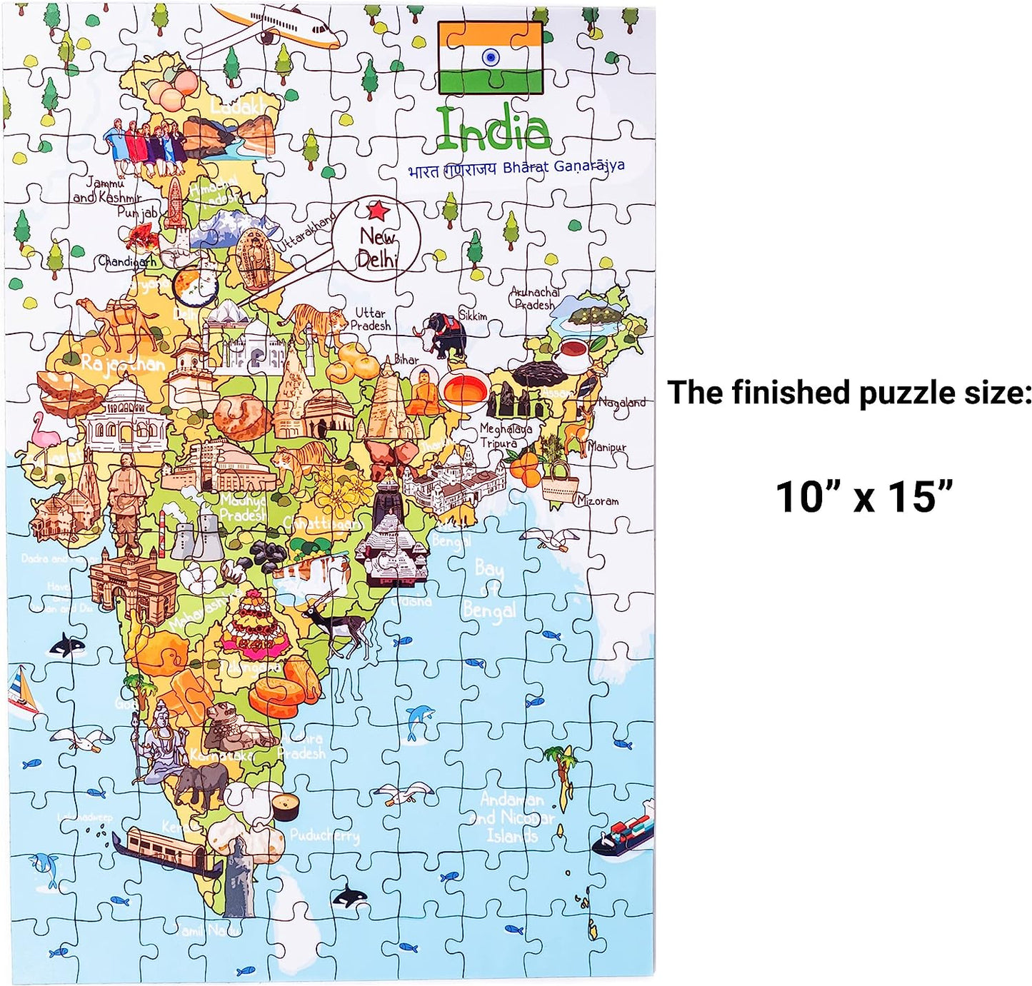 India Map Wooden Jigsaw Puzzle 152 Piece, 10x15 inches