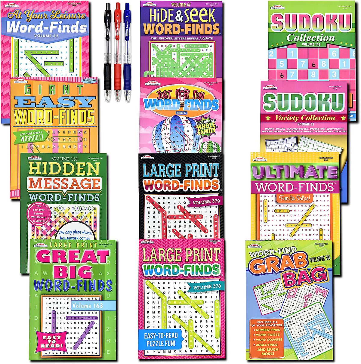 17-Pack 1400+ Sudoku Puzzles for Adults, Large WordSearch Puzzle for Adults, Aging Seniors Brain Stimulation Activity Books (Variety Pack Bulk) - Large 8x10 & Digest 5x8 Combo