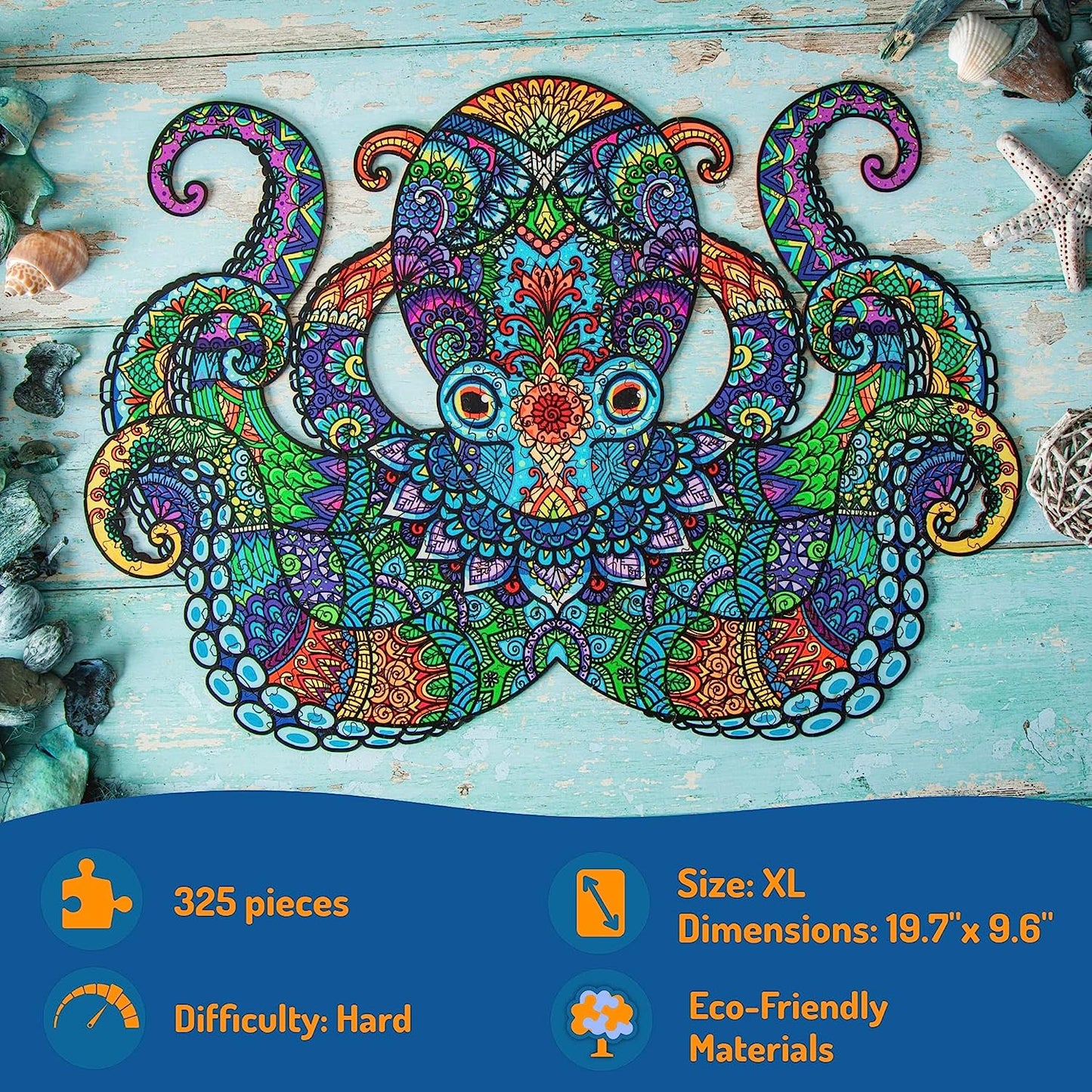 Jigsaw Puzzles for Adults XL 325 Piece (18.1”x13”) – Octopus Wooden Jigsaw Puzzle for Adults by