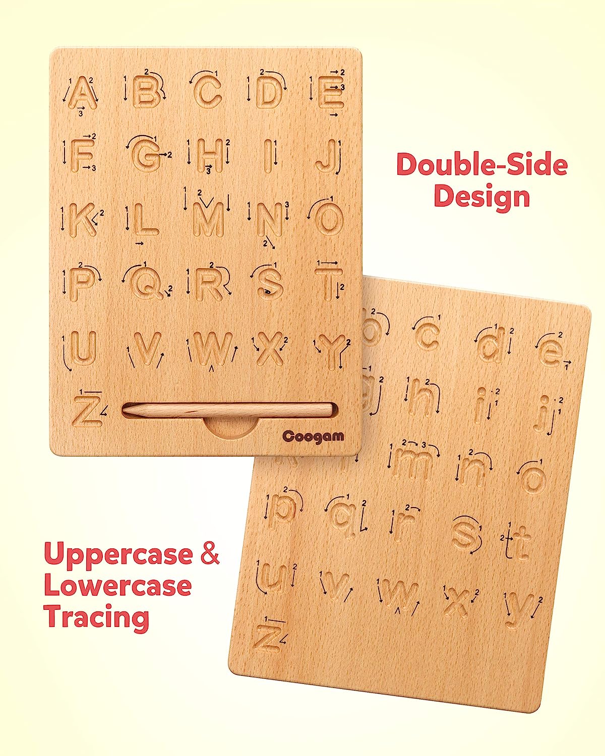 Wooden Letters Practicing Board, Double-Sided Alphabet Tracing Tool Learning to Write ABC Educational Toy Game Fine Motor Gift for Preschool 3 4 5 Years Old Kids