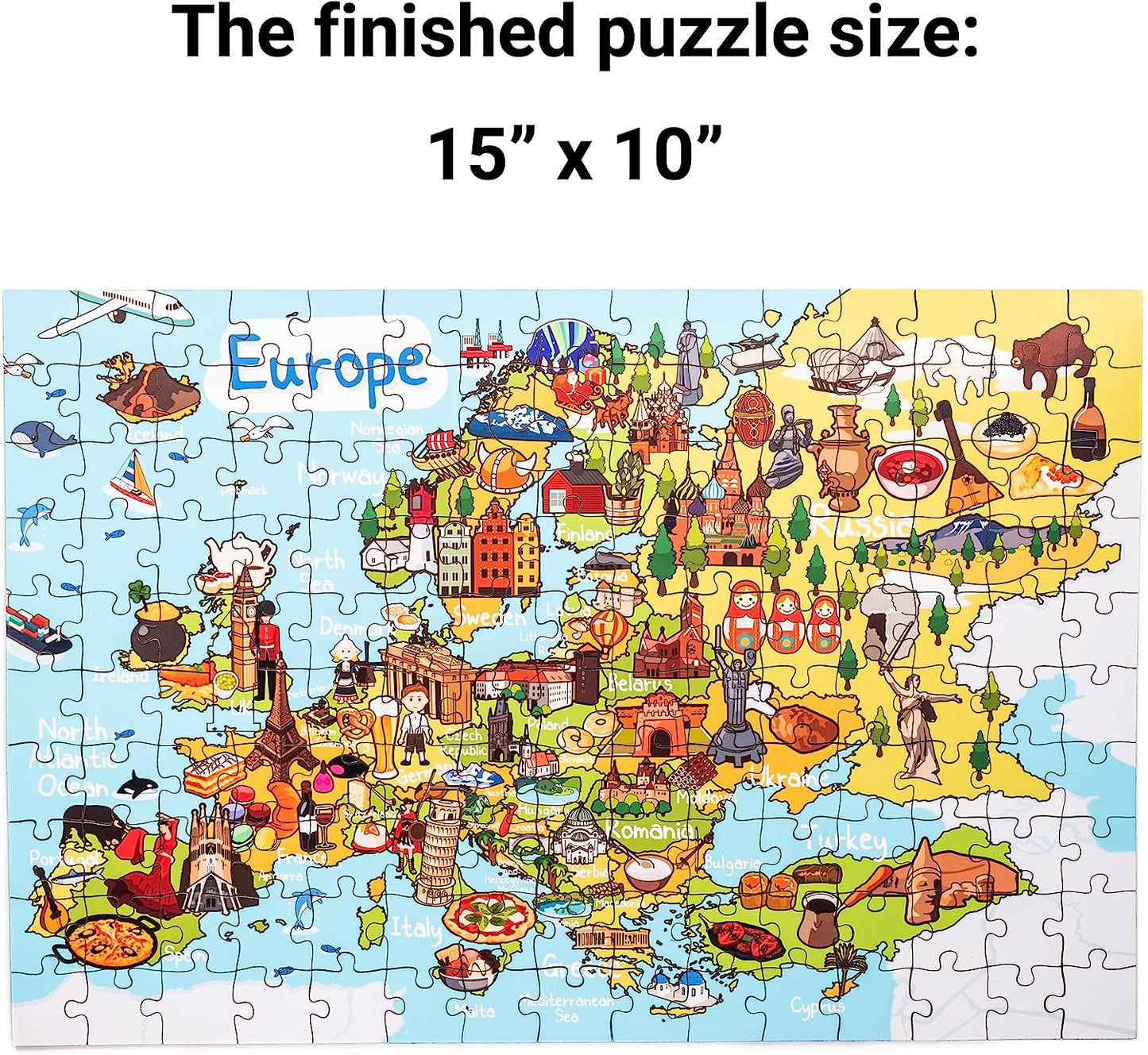 Europe Map Wooden Jigsaw Puzzle 152 Piece, 10x15 inches
