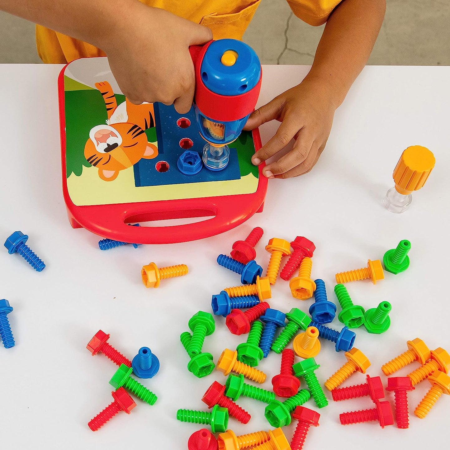 Design & Drill ABCs & 123s, 90 Pieces with Electric Drill Toy, Preschool Kindergarten Classroom Essentials, Ages 3+