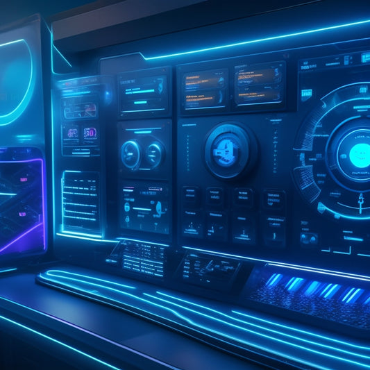 A futuristic dashboard with glowing blue lines and nodes, surrounded by game-inspired elements like coins, trophies, and a leaderboard, set against a dark gradient background with subtle circuitry patterns.