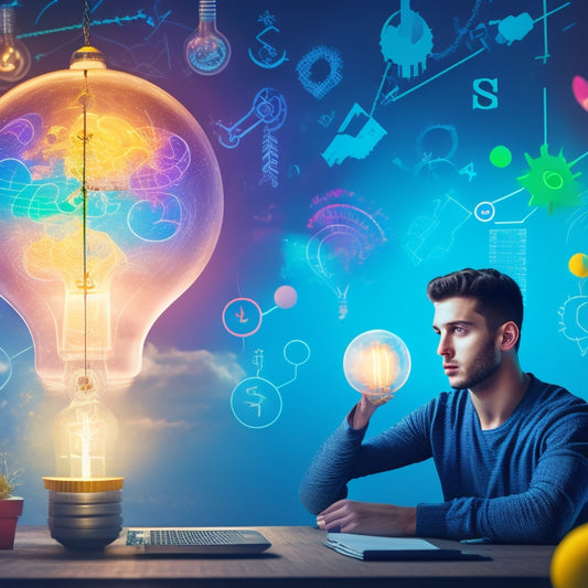 An illustration of a student surrounded by colorful, swirling data points and mathematical symbols, with a lightbulb moment above their head, amidst a subtle background of graphs and charts.