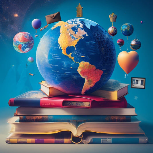 A vibrant, abstract illustration featuring interconnected globes, each representing a unique diploma program, surrounded by diverse icons, such as mortarboards, books, and laptops, in a swirling, dynamic composition.