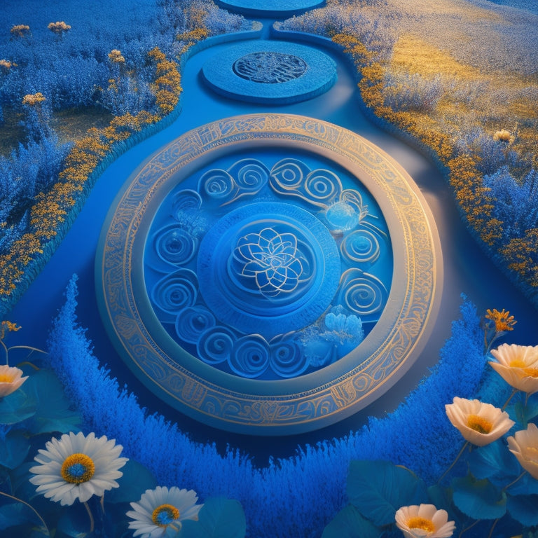A stylized illustration of a labyrinthine roadmap with glowing pathways, intertwined gears, and blooming flowers, set against a bright blue background, symbolizing innovative academic journeys.