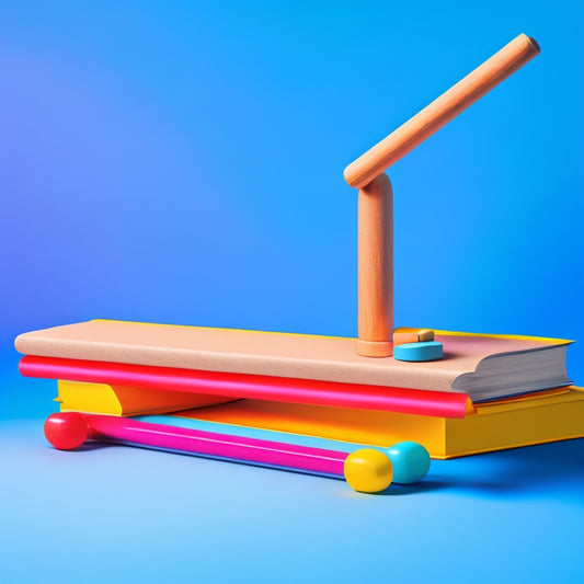 A colorful illustration of a seesaw with a math problem on one side and various learning resources (books, tablets, pencils) on the other, set against a bright, gradient blue background.