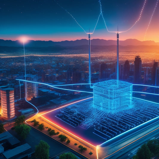 A futuristic, high-tech illustration featuring a large, glowing database core surrounded by interconnected nodes and wires, with subtle government building silhouettes in the background.