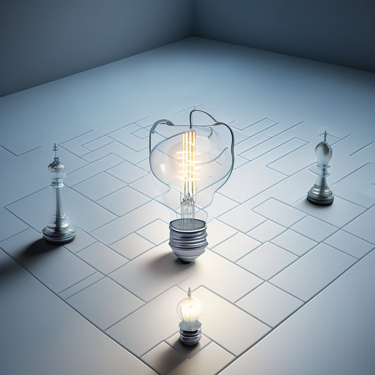 A minimalist illustration featuring a maze, a geometric puzzle, a chessboard, and a few mathematical symbols (e.g., π, ∞) intertwined with brain-shaped silhouettes and subtle lightbulb elements.
