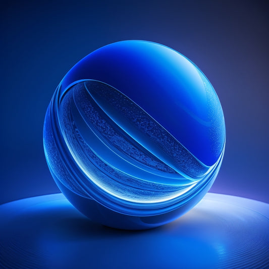 A futuristic, glowing blue orb surrounded by swirling, curved lines, with a stylized, 3D flipbook model emerging from its center, set against a dark, gradient background.