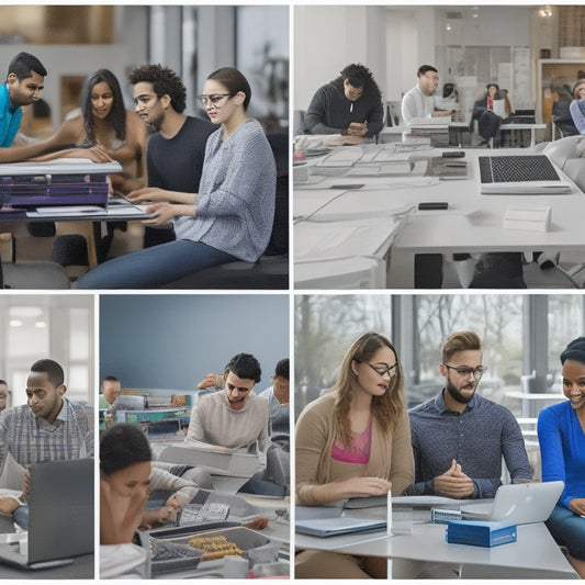 A vibrant collage of diverse MIT students engaging in various IAP activities: a robotics workshop, a coding session, a yoga class, and a group of students collaborating on a project, surrounded by laptops, diagrams, and innovative gadgets.