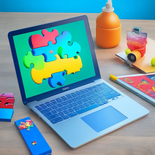 An illustration featuring a Mac laptop surrounded by puzzle pieces, brain teasers, and learning icons, with a subtle background of a growing brain or a thought bubble, conveying mental growth and development.