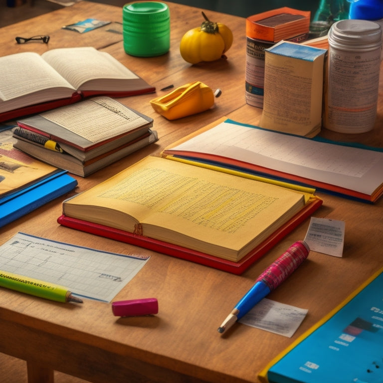 A cluttered desk with a worn-out 12th-grade algebra textbook, surrounded by scattered pencils, crumpled paper, and a few highlighted formulas on a notebook, with a subtle background of a school hallway.