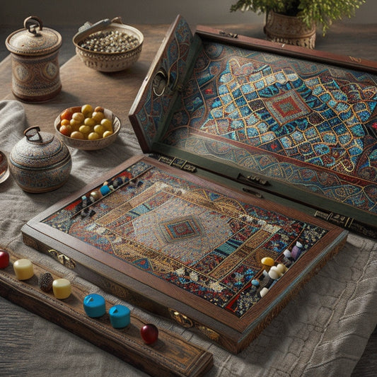 Get ready to elevate your game night with our stunning Turkish Backgammon Board Game Set. Experience classic fun with an elegant mosaic design.