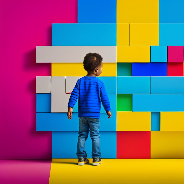 A colorful, minimalist illustration of a child standing in front of a large, glowing puzzle piece, with smaller puzzle pieces and connected lines radiating from it, symbolizing personalized online plans.
