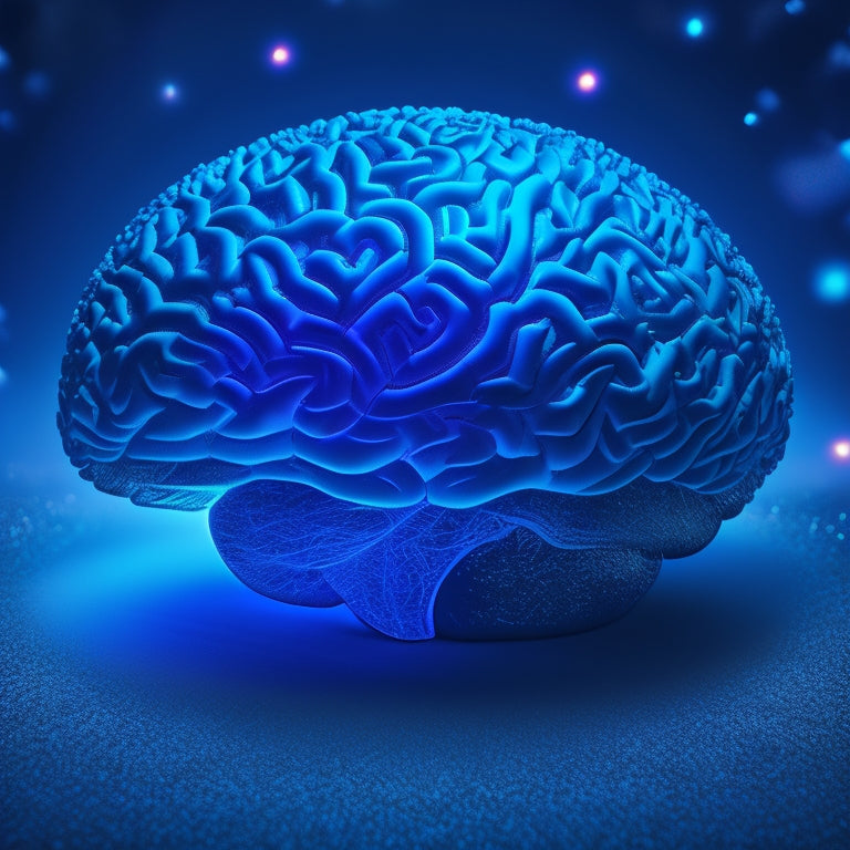 A stylized brain with glowing, swirling math symbols and vibrant, curved lines radiating from it, set against a dark blue background with subtle, shimmering stars.