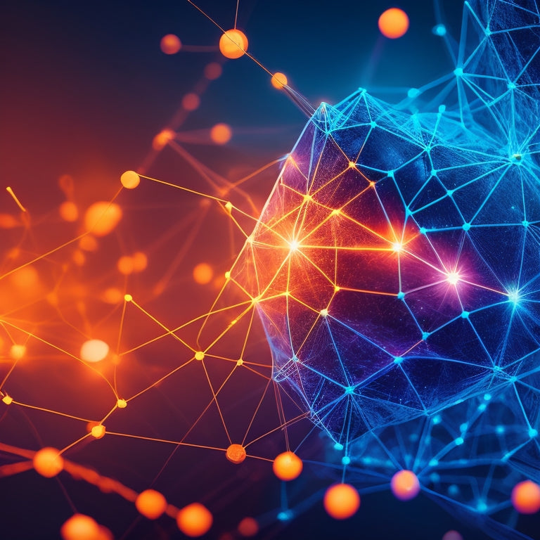 A vibrant, abstract illustration featuring interconnected nodes and sparks, set against a gradient background transitioning from bright blue to orange, symbolizing innovative collaboration and consumer engagement.