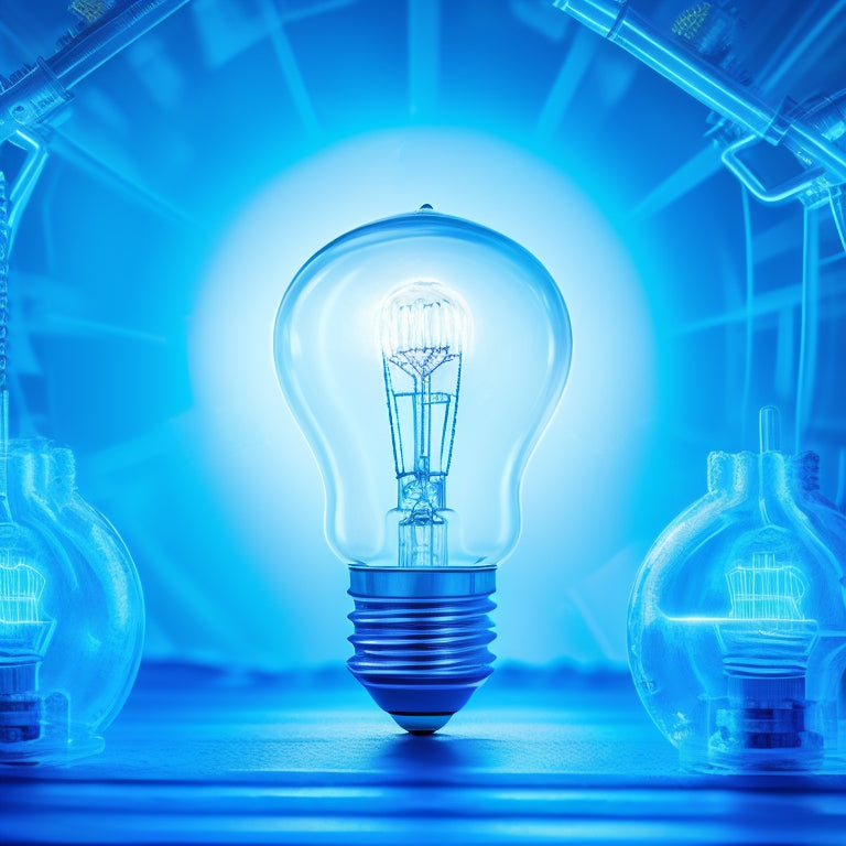 A stylized illustration of a lightbulb surrounded by gears, with mathematical symbols and formulas etched into the gears, set against a bright blue background with subtle grid lines.