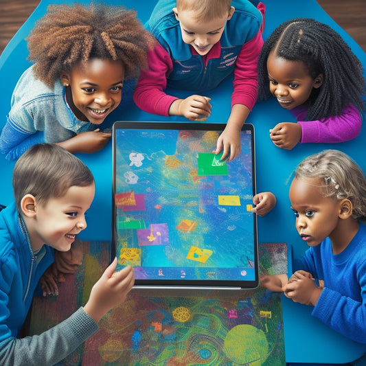 An illustration of a diverse group of children with special needs surrounded by laptops, tablets, and puzzle pieces, all connected by swirling math symbols and colorful learning paths.